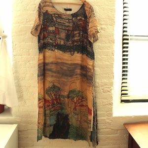 Gracila 100% Silk Art Print Dress 3XL NWT