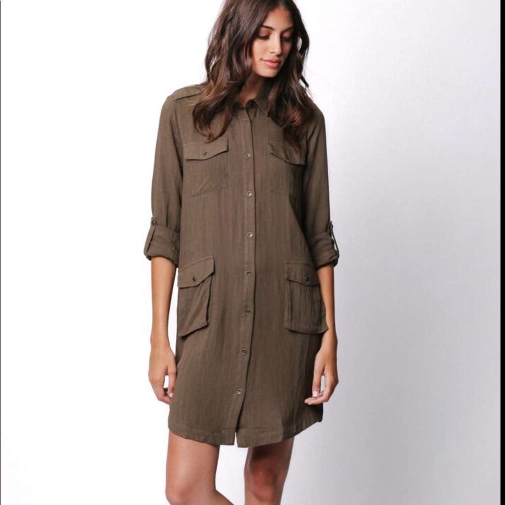 Olive military style button down dress