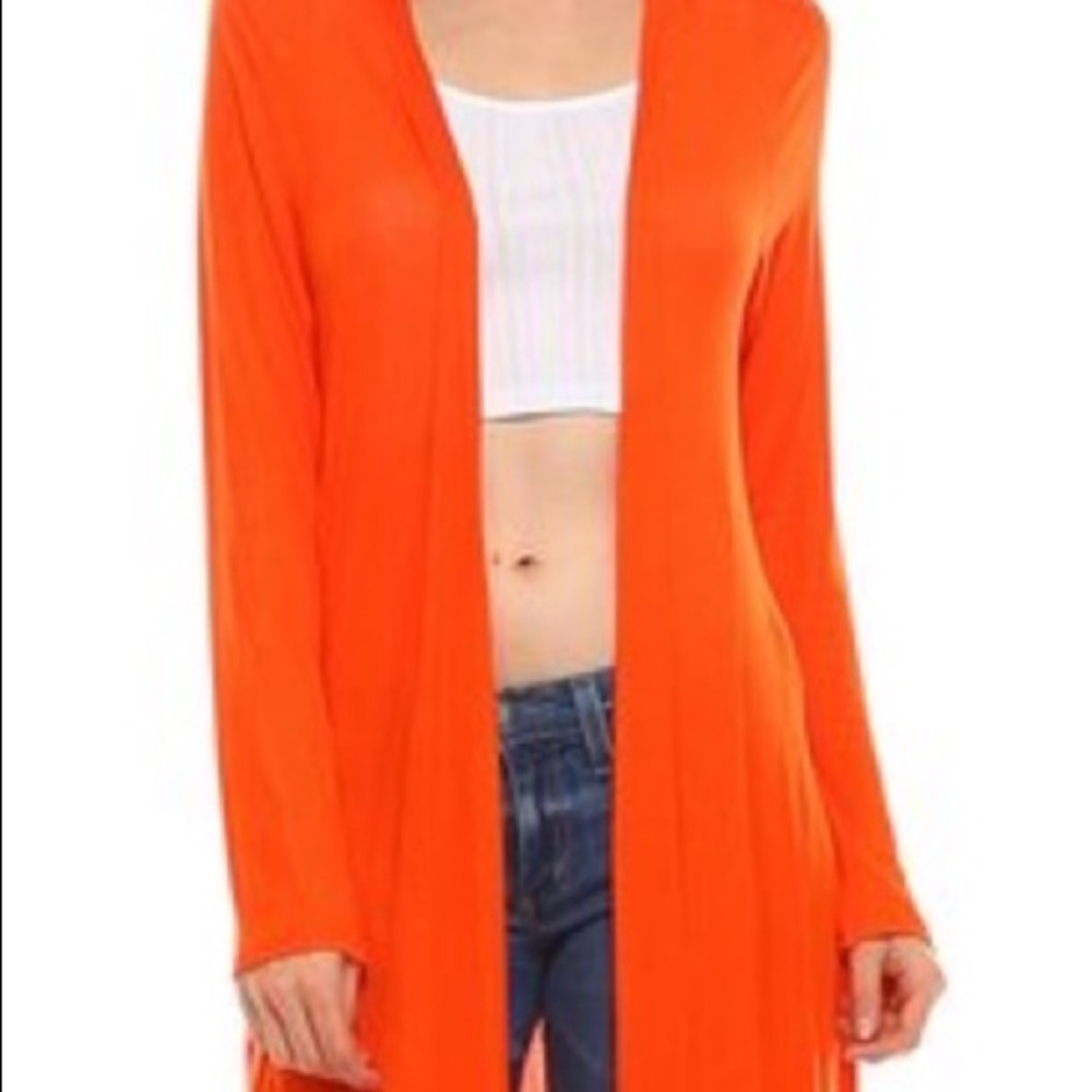 Long Open Drape Orange Duster/Cardigan