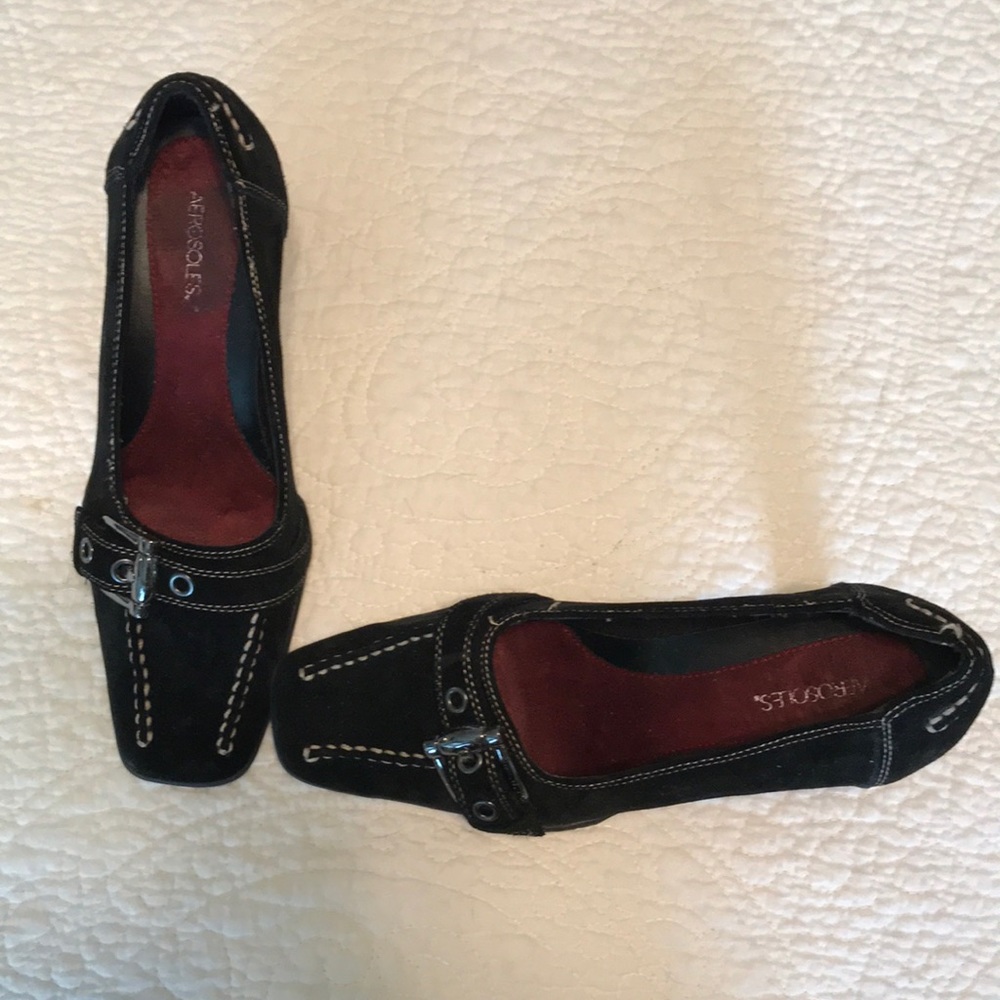 Black suede 2.5 inch closed toe heels