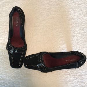 Black suede 2.5 inch closed toe heels