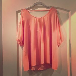 Open Shoulder and exposed back shirt peach