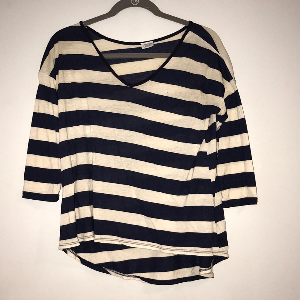 Navy striped 3 quarter sleeve tee (S)