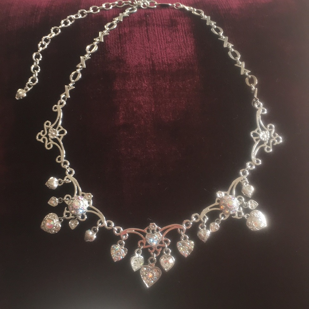 Silver and crystal charm necklace