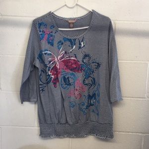 White Stag Blue White Striped Butterfly Top