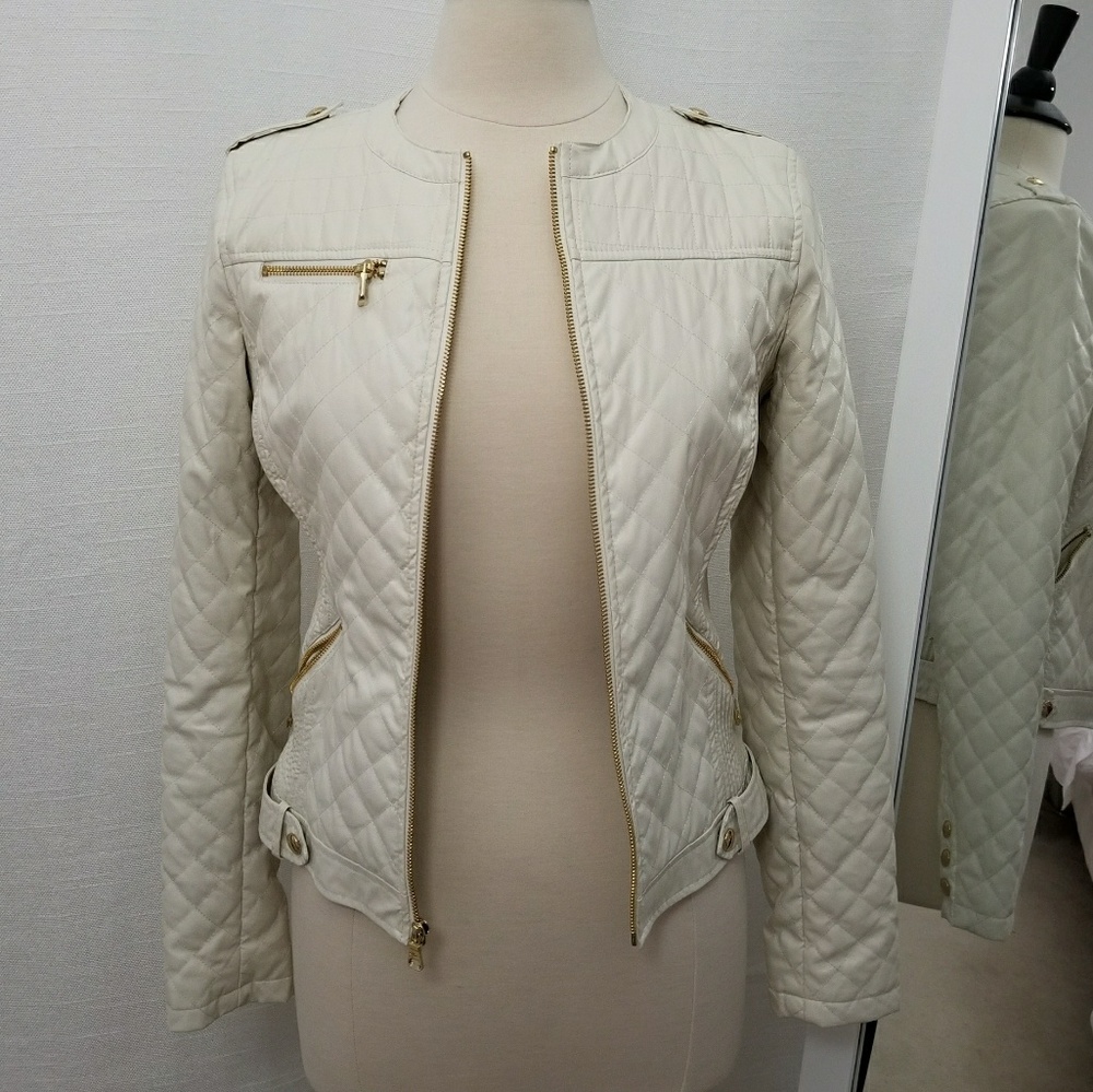 Guess ivory faux leather jacket
