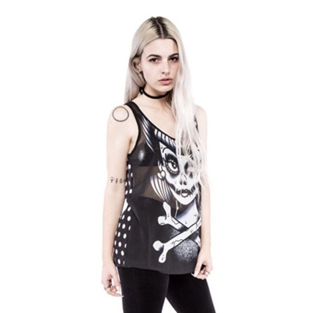 Iron Fist skull girl polka dot tank top