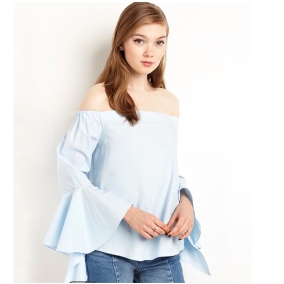 Pixie Market Light Blue Off the Shoulder Blouse - Picture 1 of 4
