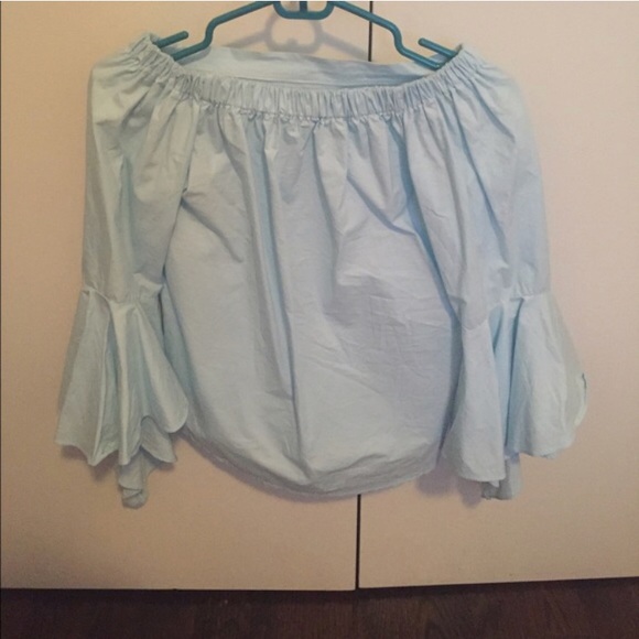 Pixie Market Light Blue Off the Shoulder Blouse - Picture 4 of 4