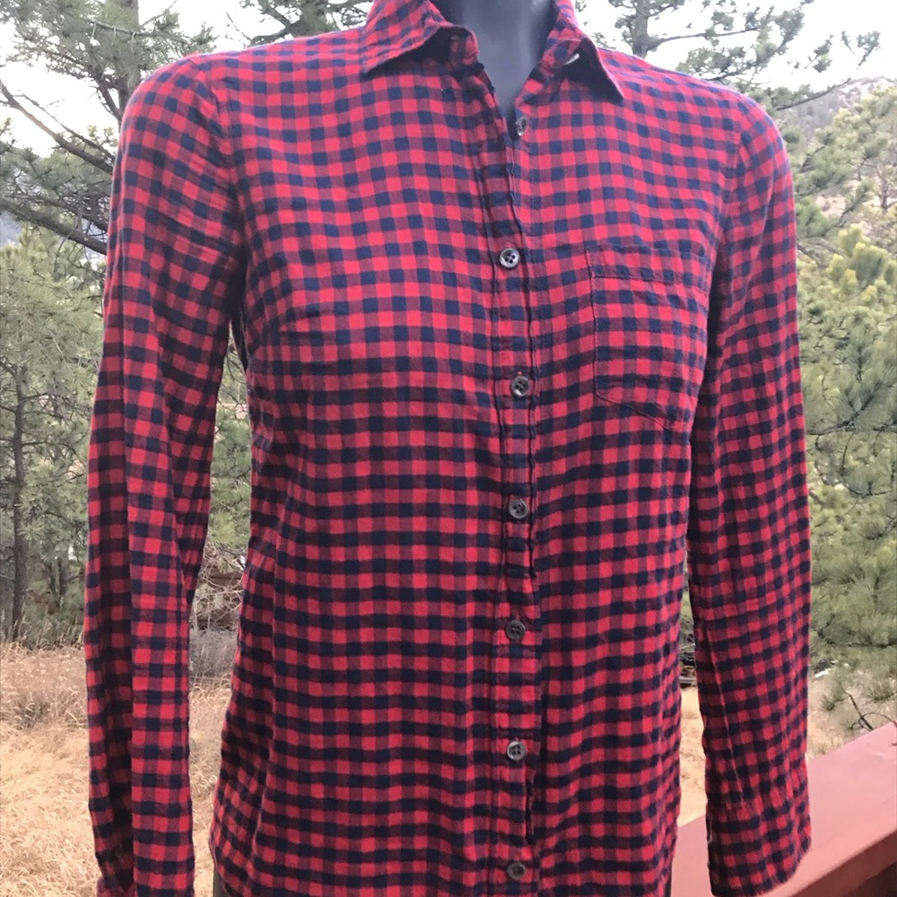 Women's J.Crew Boy shirt in Crinkle Gingham Sz 00