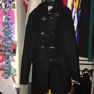 Black long hoodie pea coat
