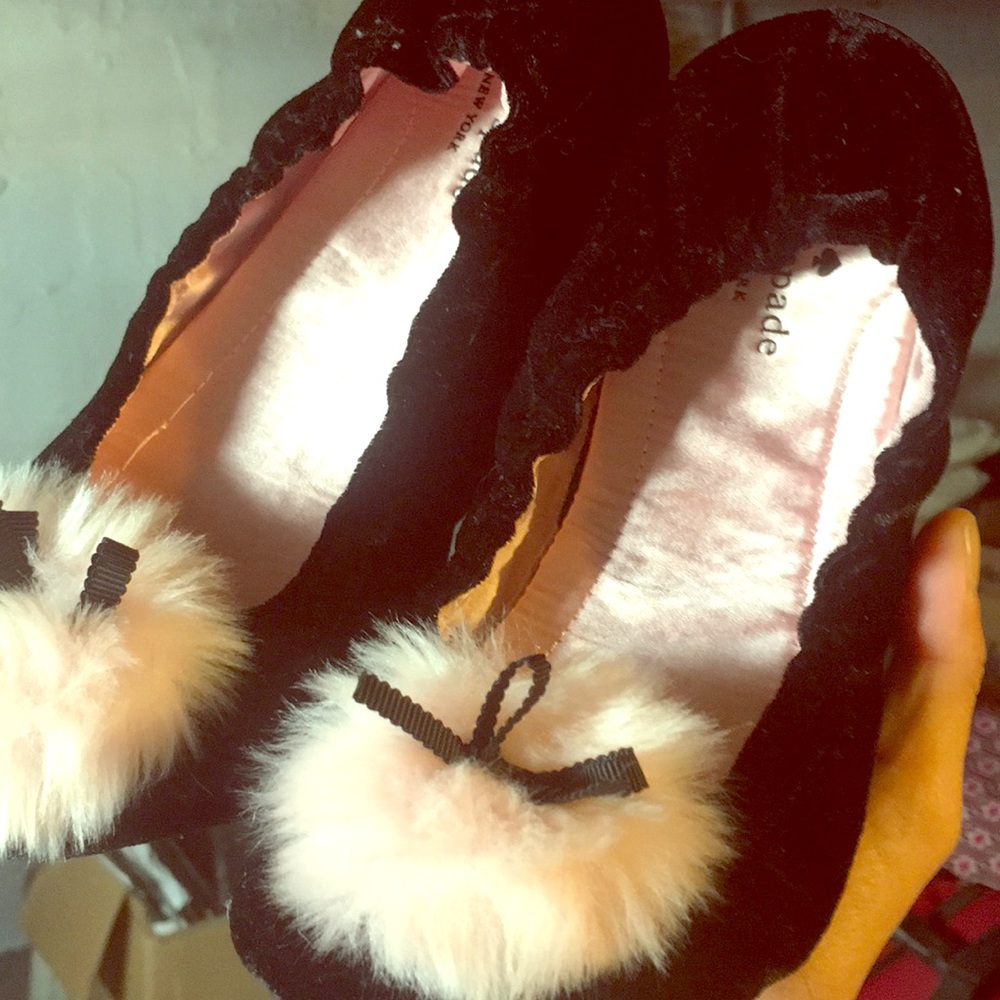 kate spade new york camden velvet pom pom slipper