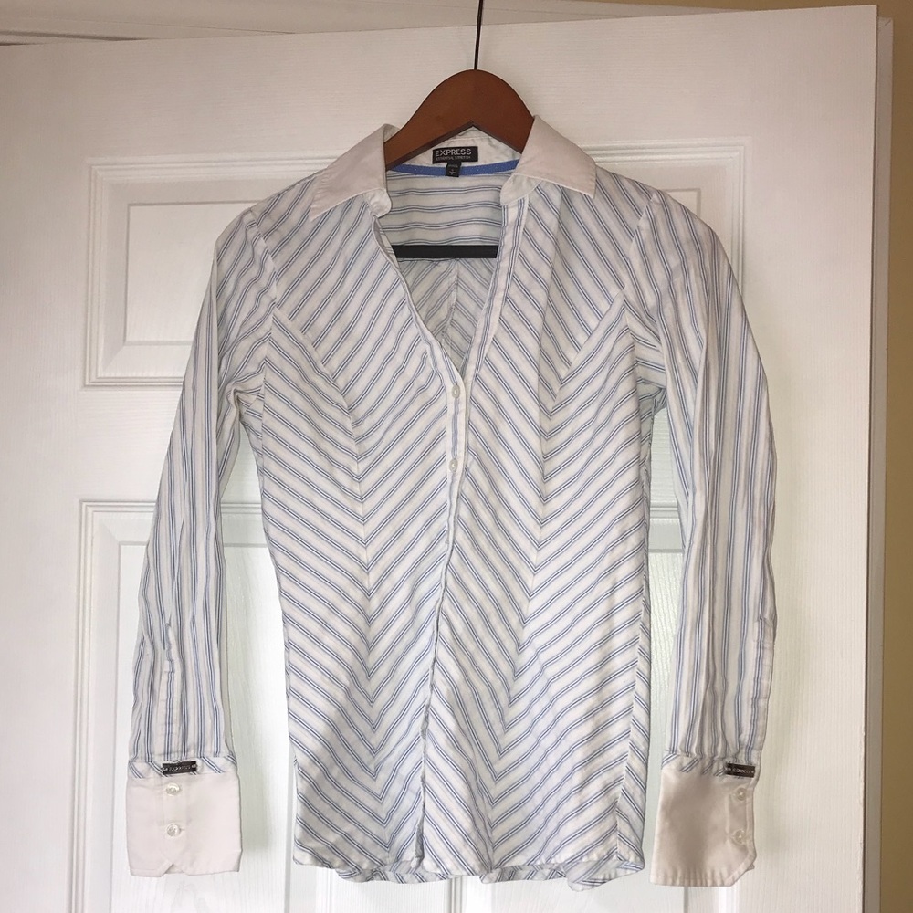 Blue/white striped blouse.