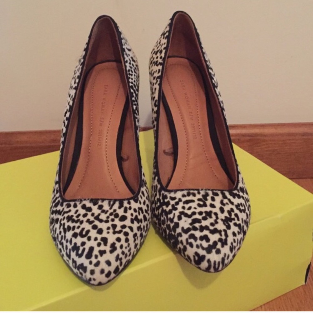 Zara Black & White Snow Leopard Heels