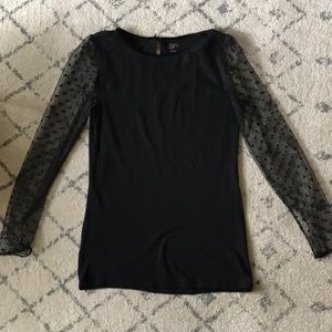 Black polka dot sheer neckline top