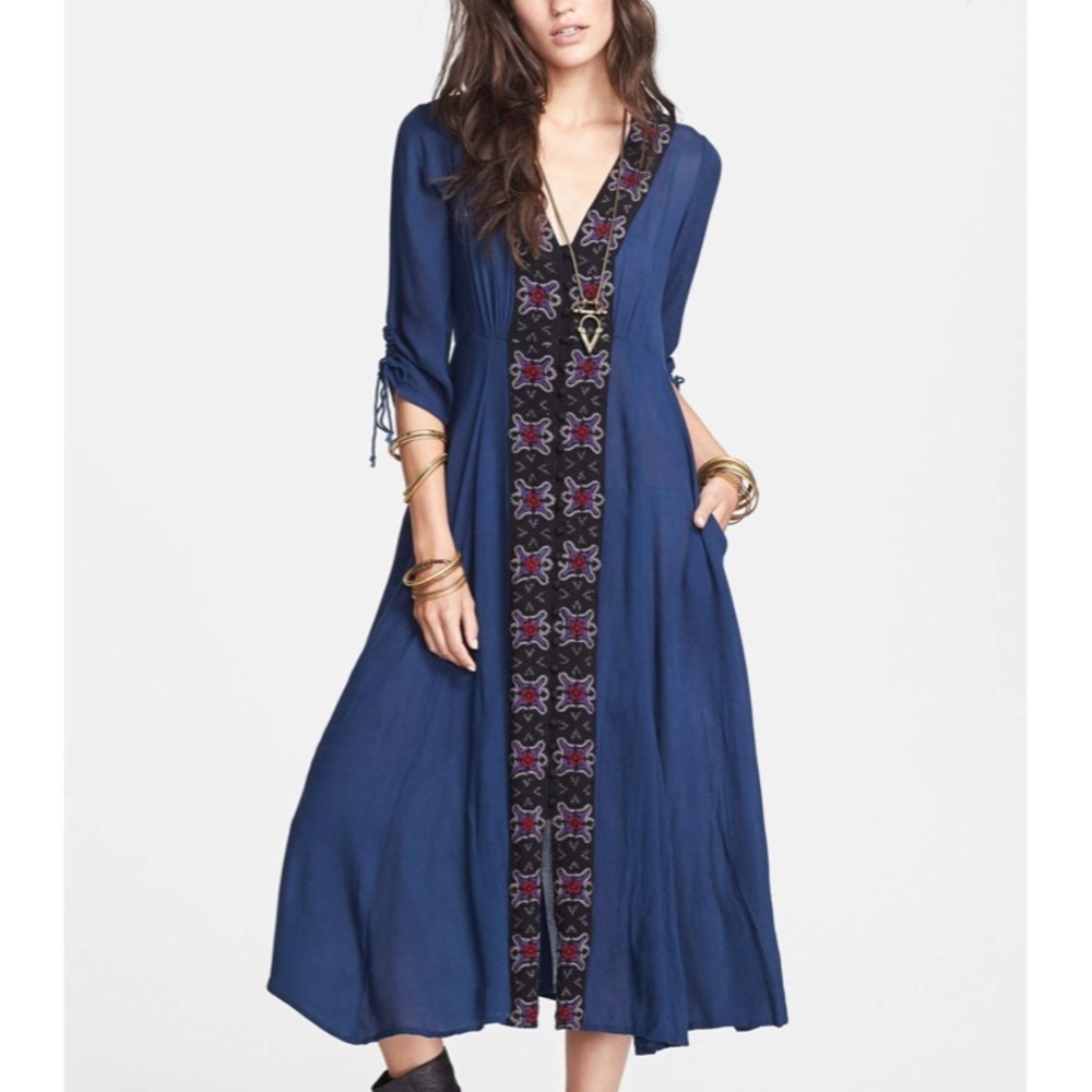 Free People Journey Horizon Embroidered Midi Dress