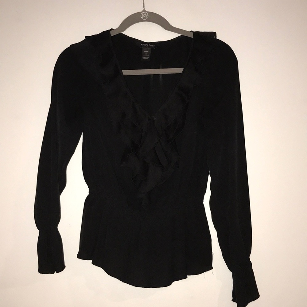 Black ruffle long sleeve blouse. Silk