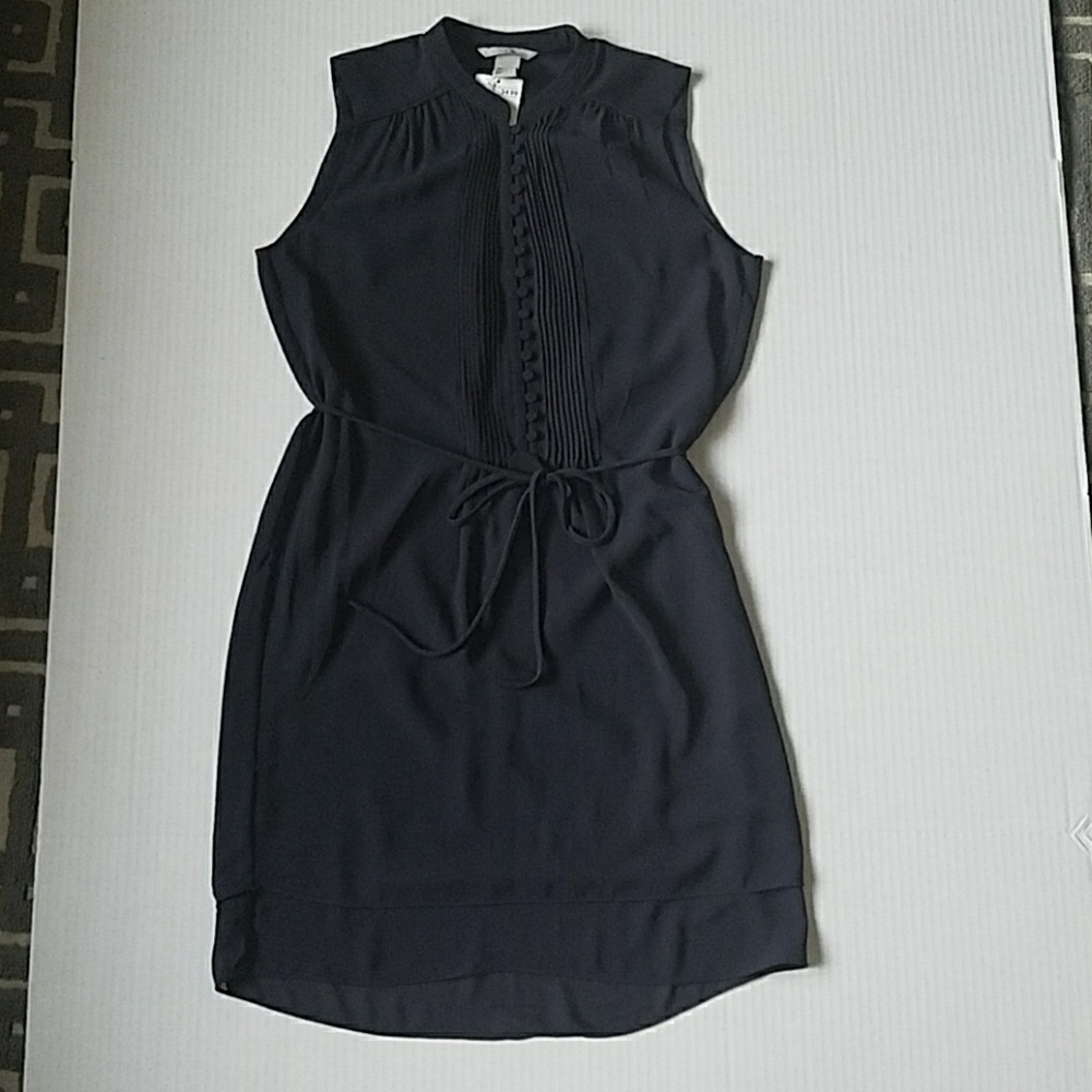 Navy button front sleeveless dress w/ string belt
