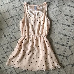 Light peach dress with black polka dots