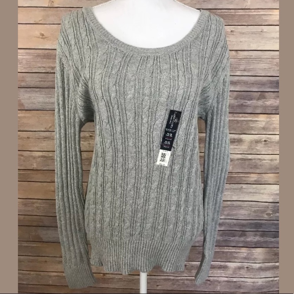 Faded Glory Crew Neck Cable Knit Sweater xl Gray