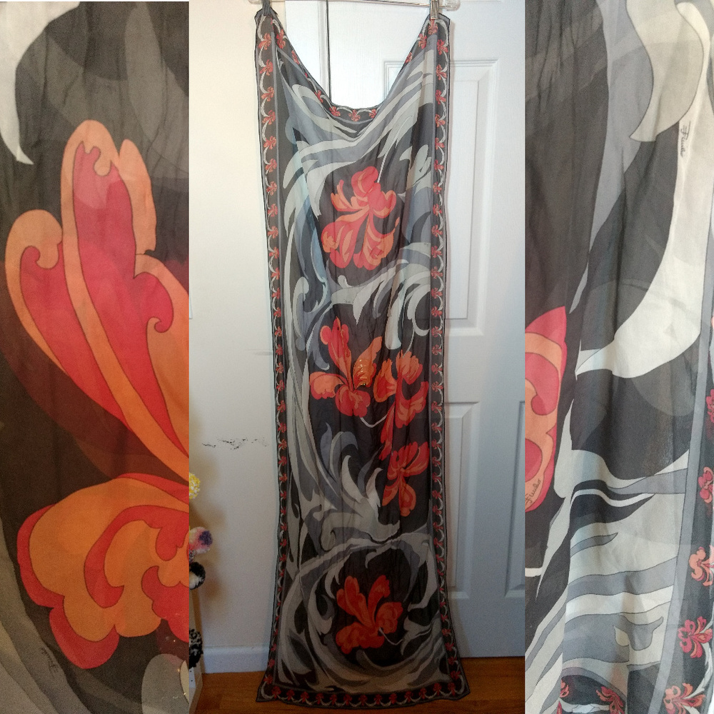 Emilio Pucci Long Silk Chiffon Sheer Scarf Shawl