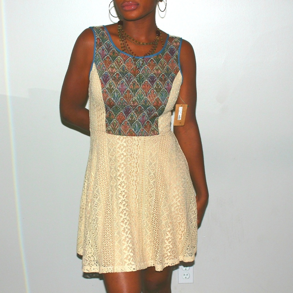 American Threads Tribal Lace Mini Dress