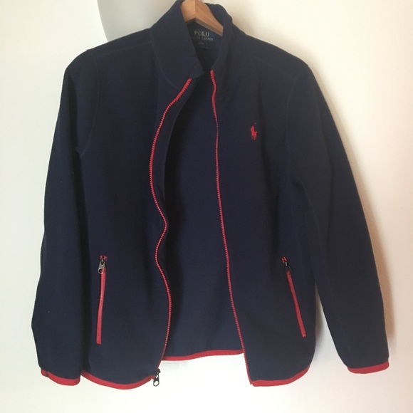 Ralph Lauren NAVY FLEECE! So soft- red piping! - Picture 2 of 4