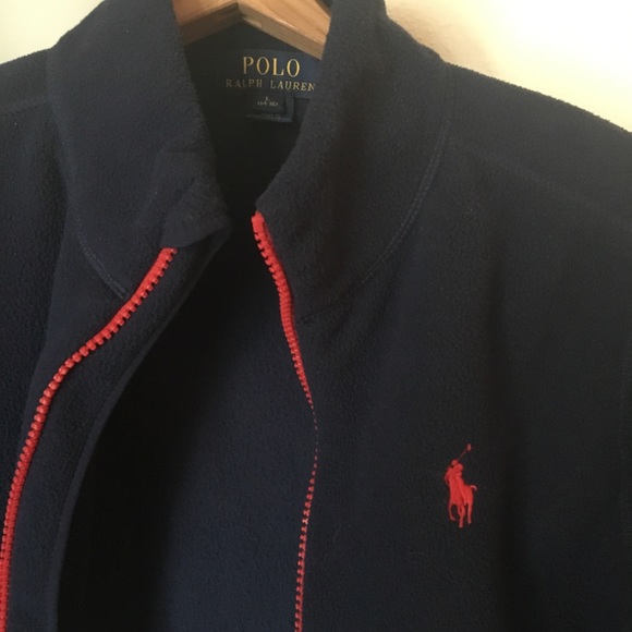 Ralph Lauren NAVY FLEECE! So soft- red piping! - Picture 3 of 4