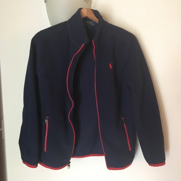 Ralph Lauren NAVY FLEECE! So soft- red piping! - Picture 4 of 4