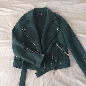 Suede forest green biker jacket