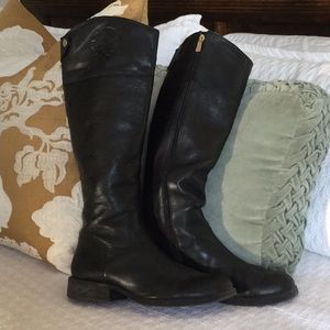 Vince Camuto black flat leather riding boots