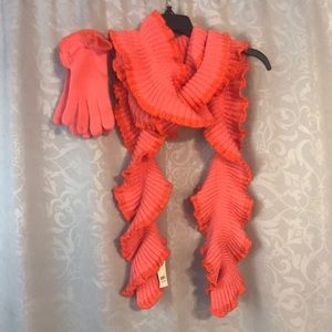 NWT- NY&C Salmon sparkly scarf and glove set