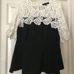 Eloquii Black and White Peplum Top