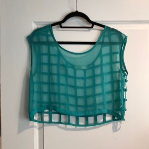TEAL LF SHEER TOP