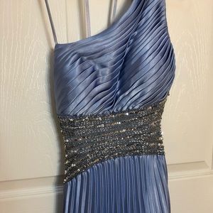Betsy & Adam One Shoulder Pleated Gown w/ Sequins