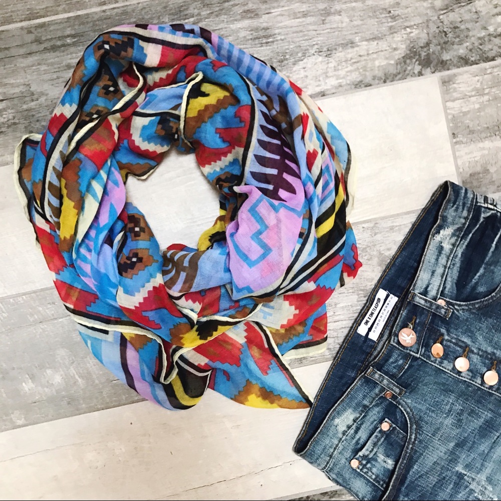 Multi Colored Tribal Print Scarf. 72" X 41".
