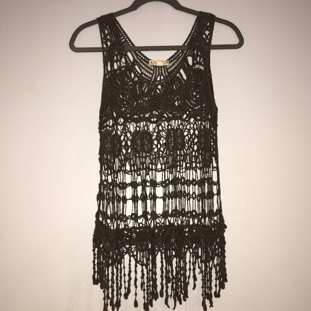 Olive green laced tank top S