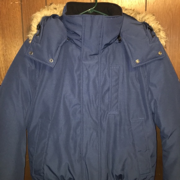 Faux fur Andrew Marc Bomber w/ removable hood - Picture 1 of 3
