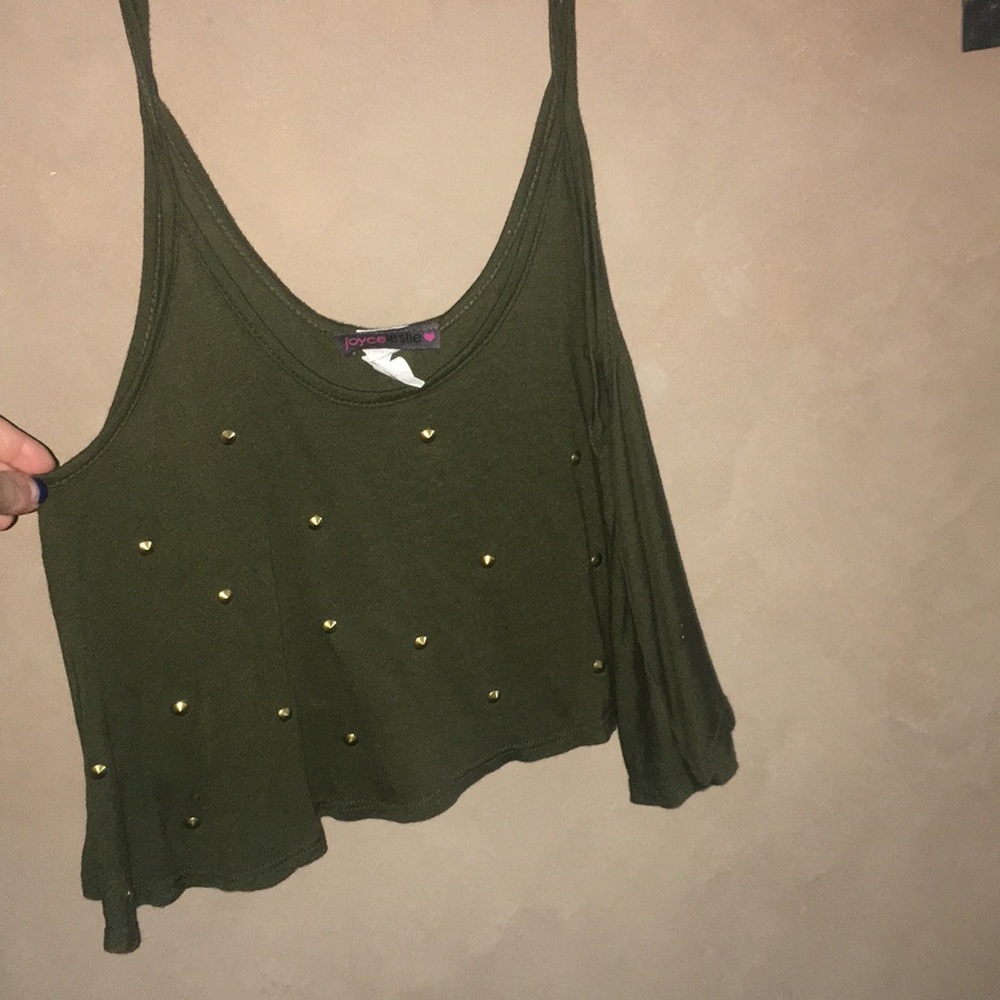 Flowy crop top with spaghetti straps and stones