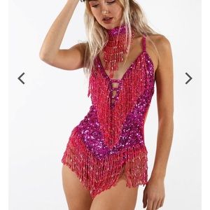 Pink Fringe bodysuit💓