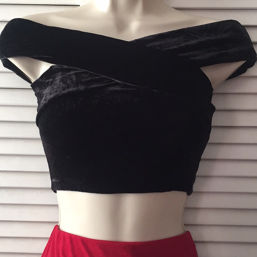 Velvet off the shoulder cropped top