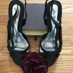 Women’s black strappy 3 inch heels, size 11