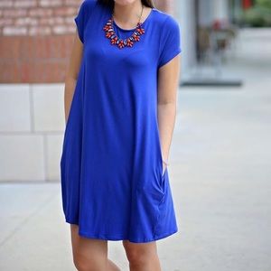 Blue Piko Game Day T-Shirt Dress w/ Pockets