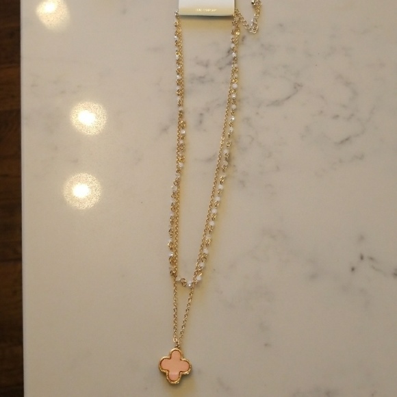 Influence Jewelry - Peach quatrefoil double row necklace