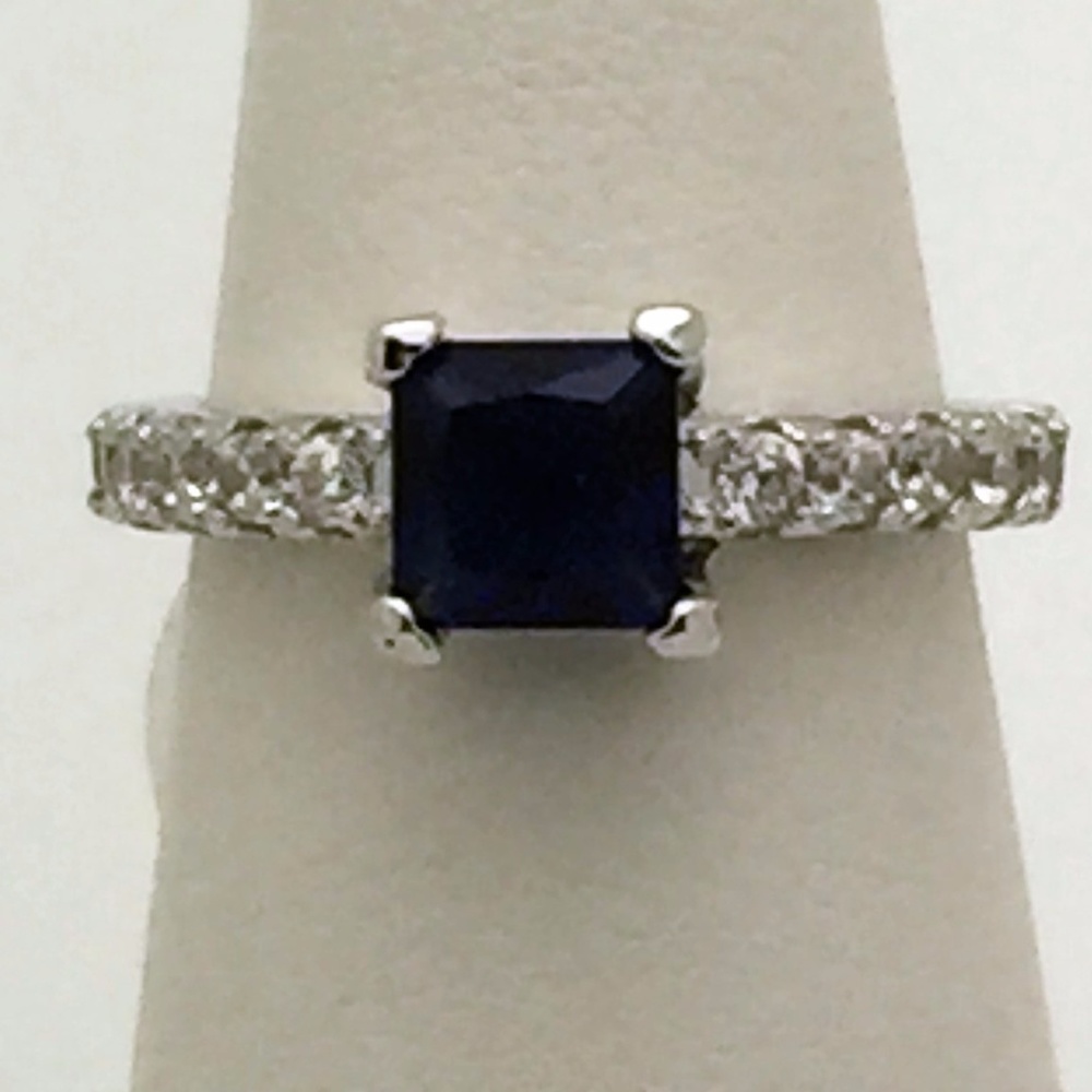 Sterling Silver Sapphire Princess Cut Ring