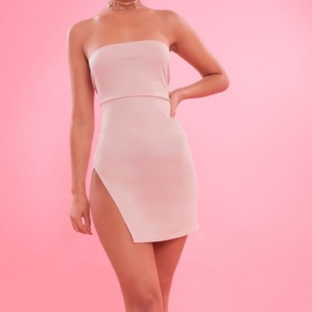 Pink mini strapless bodycon dress