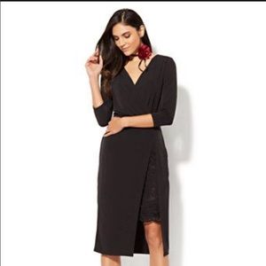 NY & CO Black 3/4 sleeve wrap dress sz small