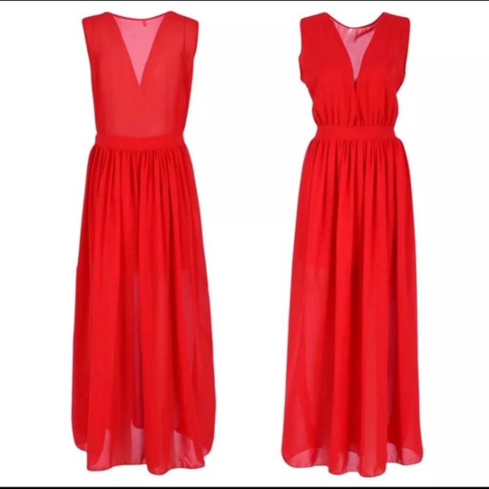 Red maxi cocktail dress