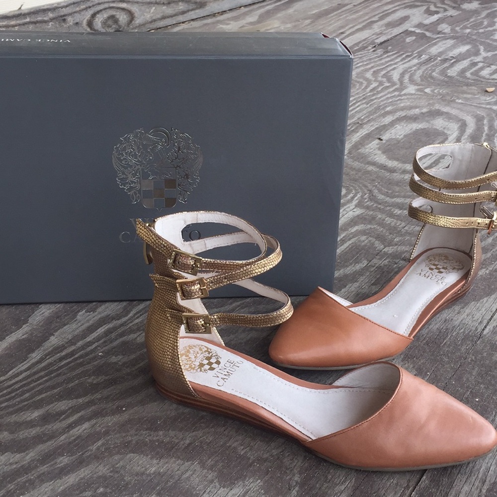 Vince Camuto Camel ankle wrap flats