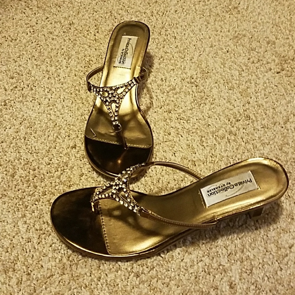 Size 7, Bronze thong heels (short heel)